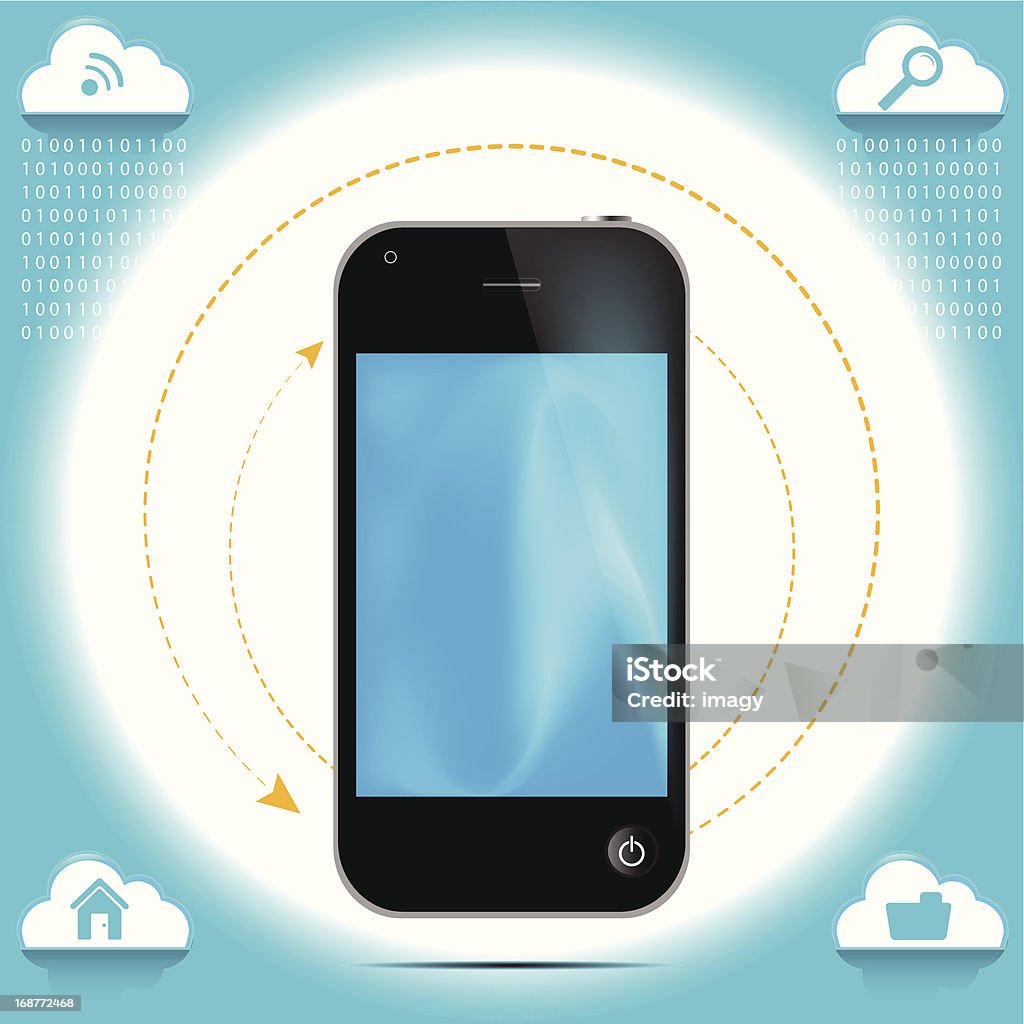 Cloud Computing na telefon komórkowy - Grafika wektorowa royalty-free (Barwne tło)