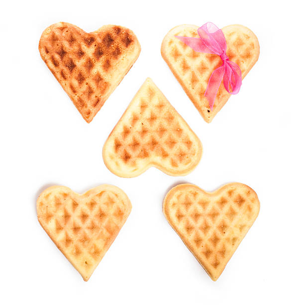 Five heart shaped waffles stock photo