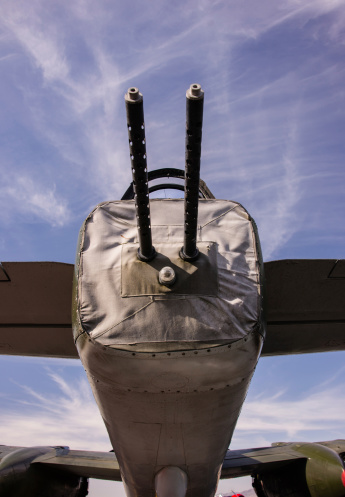 The rear tail gun on a World War II era B-25 Mitchell medium bomber.