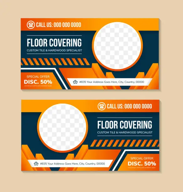 Vector illustration of abstract horizontal web page banner for floor covering, custom tile and hardwood specialist