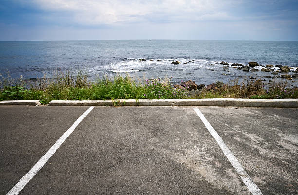 istock Eempty parking place on coast with sea and sky 168774993