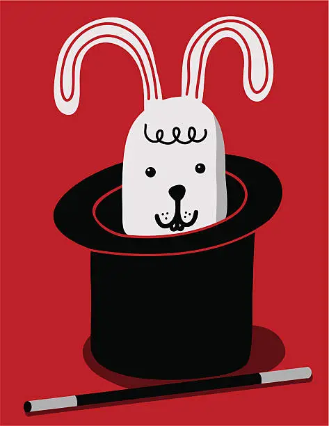 Vector illustration of White rabbit leaving a magician hat