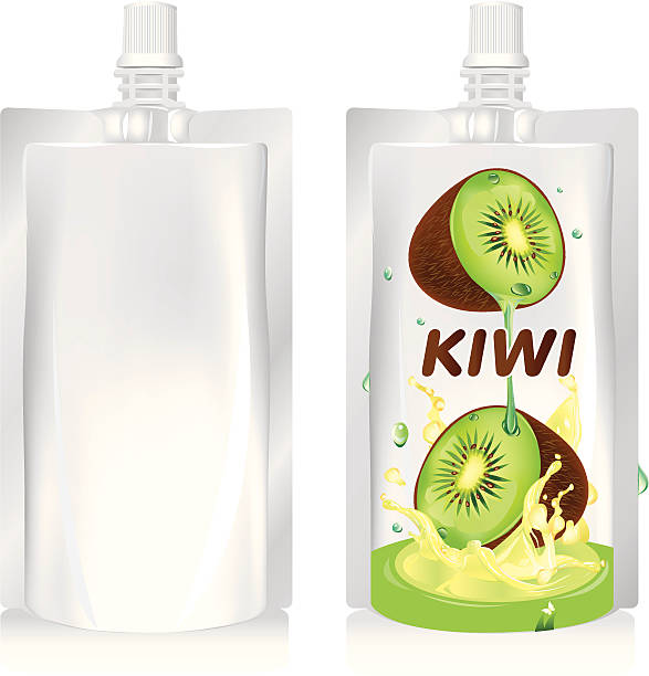 ilustrações de stock, clip art, desenhos animados e ícones de sumo de fruta kiwi embalagem design, ilustração vetorial - freshness food serving size kiwi