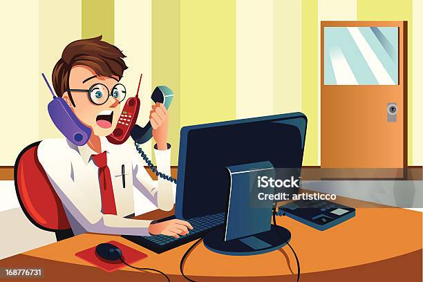 Busy Businessman On The Phone Stock Illustration - Download Image Now - Customer Service Representative, Frustration, Busy