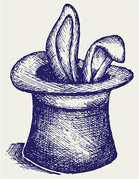 Rabbit in a magician hat Rabbit in a magician hat. Doodle style sorcerer hat stock illustrations