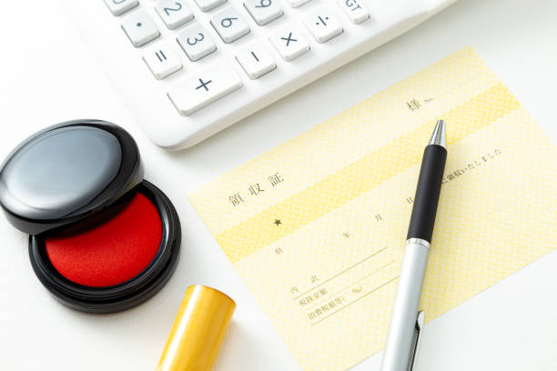 Receipts, calculators, and stamps.