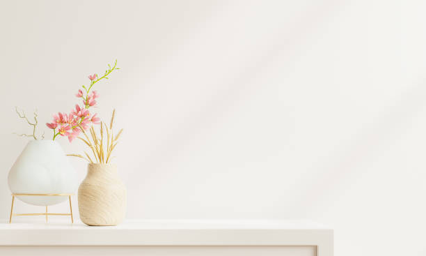 istock Wall mockup with ornamental Vase,White wall and shelf. 1687815877