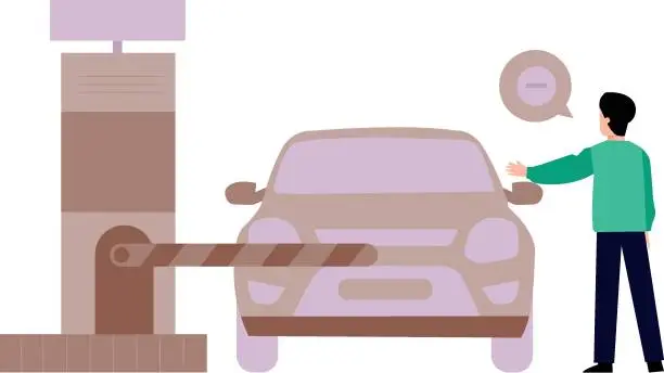 Vector illustration of The boy is showing his hand to stop the car.