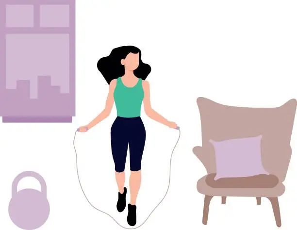Vector illustration of The girl is jumping rope.