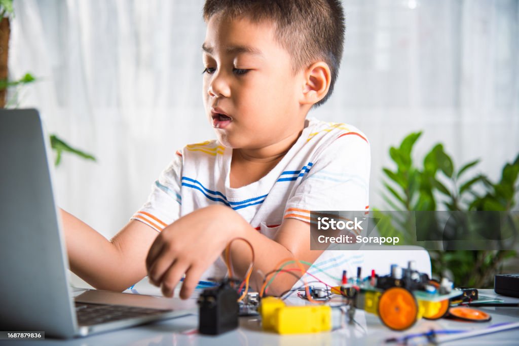 Java Progamming Boy Asian Kid Boy Learns Coding And Programming With Laptop For Opensource ...