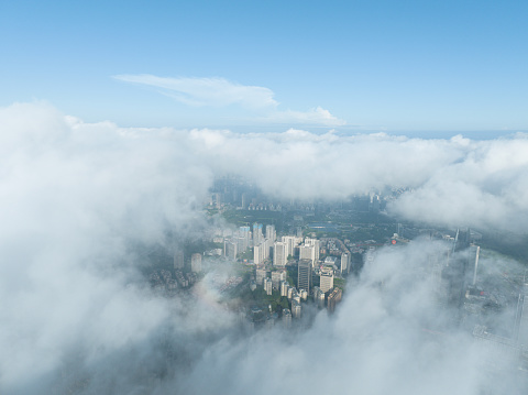 Clouds and fog over the city