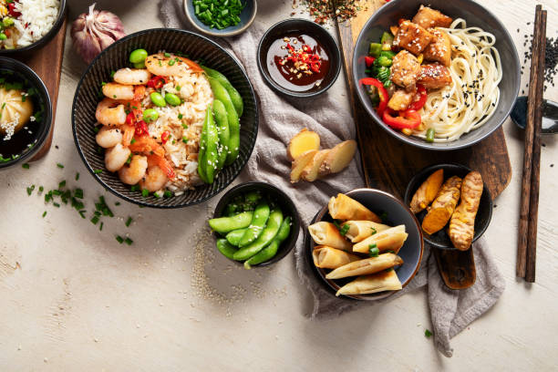 istock Asian food background with various ingredients on white background , top view. 1687899641
