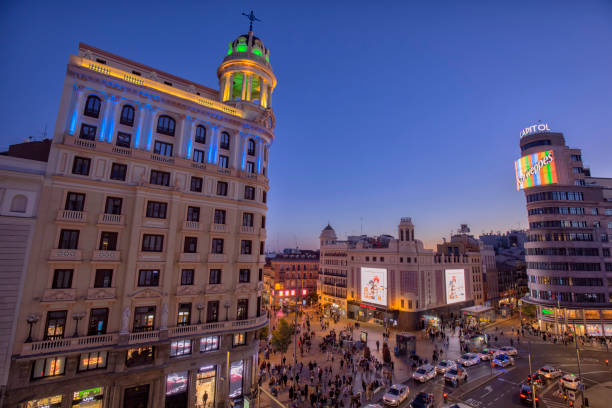 istock Gran Via street at blue hour, Madrid, Spain 1687900650