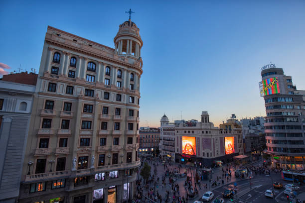 istock Gran Via street at blue hour, Madrid, Spain 1687900680