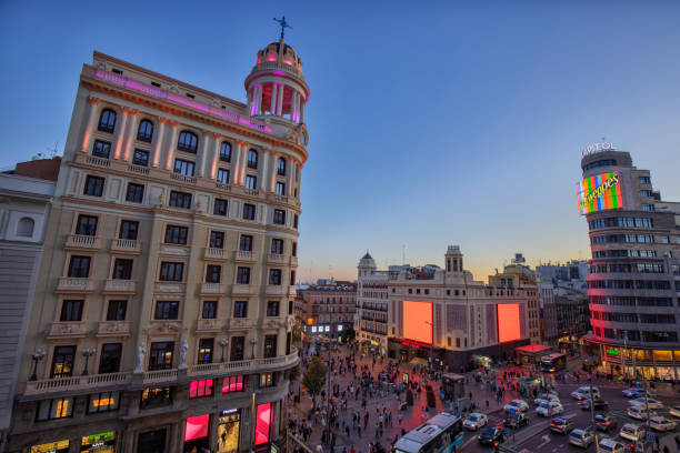 istock Gran Via street at blue hour, Madrid, Spain 1687900690