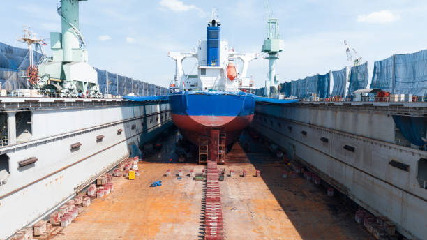 istock cargo container ship at dry dock concept maintenance service working in the sea. Insurance and Maintenance Cargo Ship concept. Freight Forwarding Service maintenance Insurance 1687903189