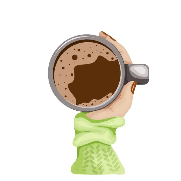 Vector illustration of Hand Holding Cup Of Coffee. Cozy autumn vector illustration