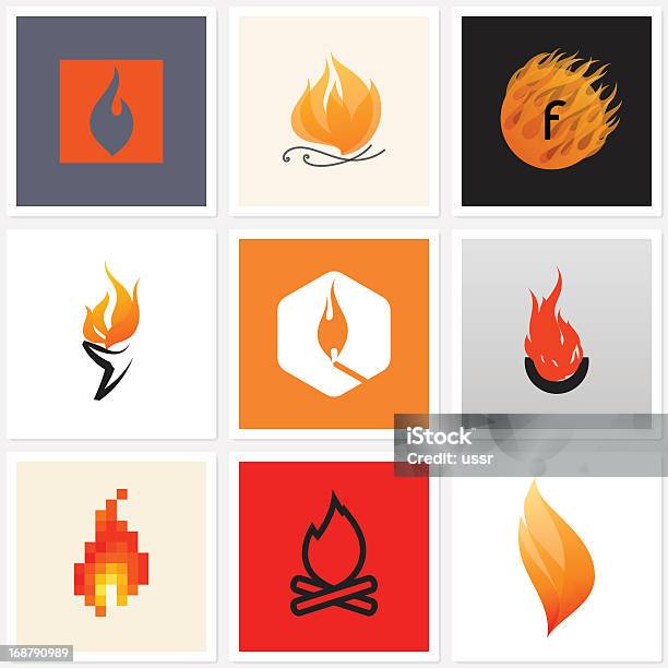 Flamme Ensemble Déléments De Design Vecteurs libres de droits et plus d'images vectorielles de Pixellisation - Pixellisation, Feu, Étincelle