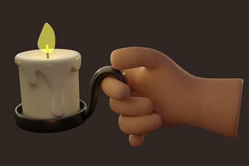 3d rendering hand and candle have clipping path