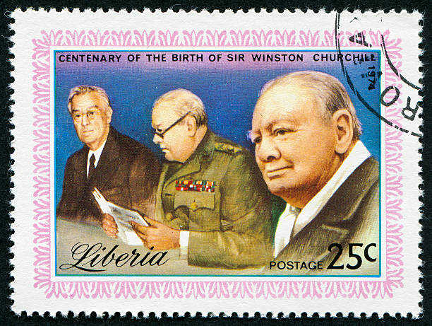 Winston Churchill Stamp Cancelled Stamp From Liberia Featuring Winston Churchill winston churchill prime minister stock pictures, royalty-free photos & images