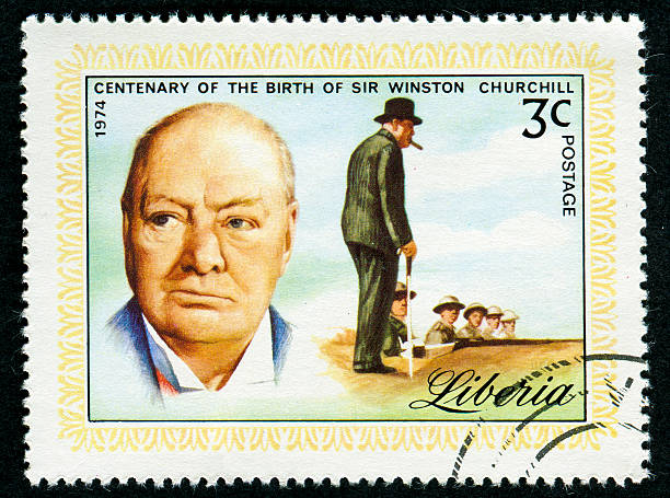 Winston Churchill Stamp Cancelled Stamp From Liberia Featuring Winston Churchill winston churchill prime minister stock pictures, royalty-free photos & images