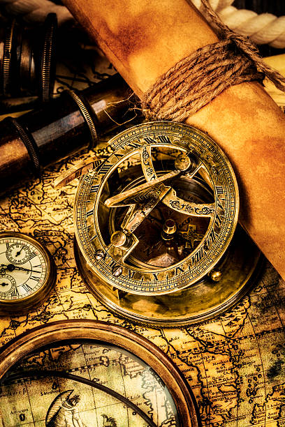 istock Vintage magnifying glass lies on an ancient world map 168792217