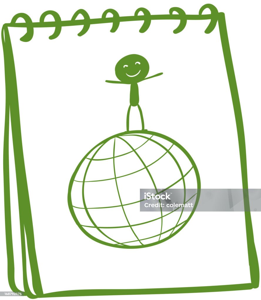 Carnet à croquis de garçon au-dessus du monde - clipart vectoriel de Au bord de libre de droits