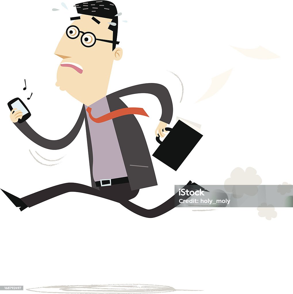 Businessman In A Rush Worried businessman with a briefcase and ringing mobile running somewhere. Activity stock vector
