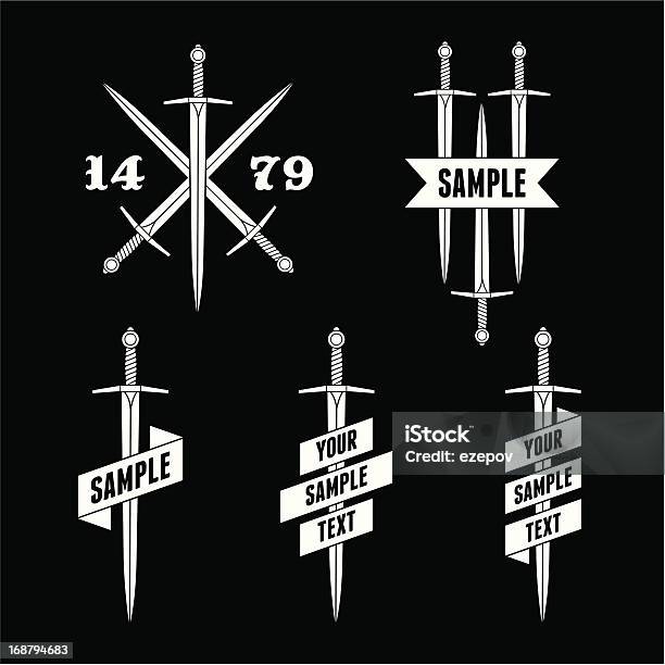 Étiquette Avec Épée Et Ruban Vecteurs libres de droits et plus d'images vectorielles de Dague - Dague, Illustration, Épée
