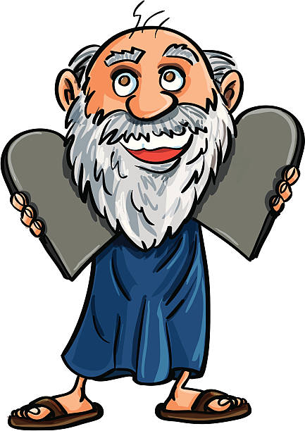 Cartoon Moses and the ten commandments Cartoon Moses and the ten commandments on stone tablets isolated on white moses religious figure stock illustrations