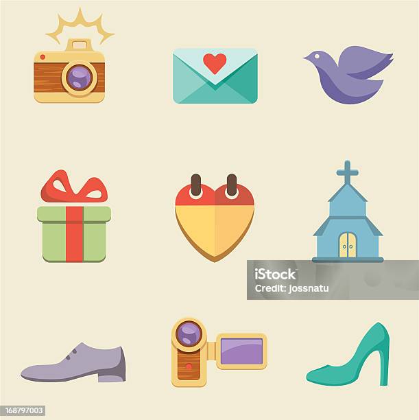 Wedding Color Icon Set Stock Illustration - Download Image Now - Bird, Camera - Photographic Equipment, Chapel