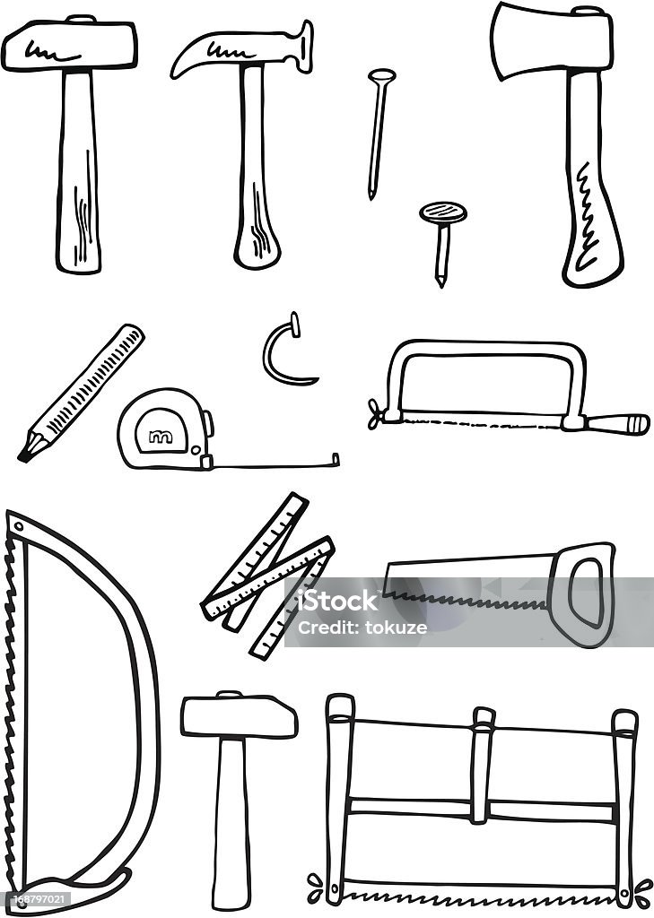 Carpintería herramientas y garabatos - arte vectorial de Garabato libre de derechos