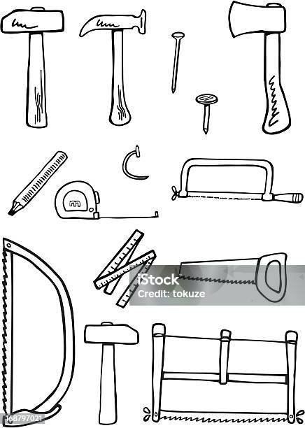 Ilustración de Carpintería Herramientas Y Garabatos y más Vectores Libres de Derechos de Garabato - Garabato, Regla plegable, Arte y artesanía