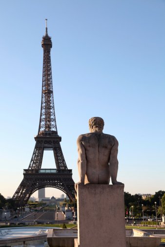 Eiffel Tower and Statue of Man at Trocadero, Paris