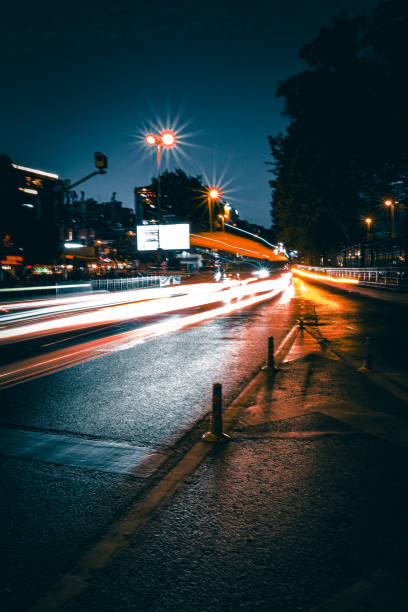 Road, traffic lights, night, colors, car, long exposure