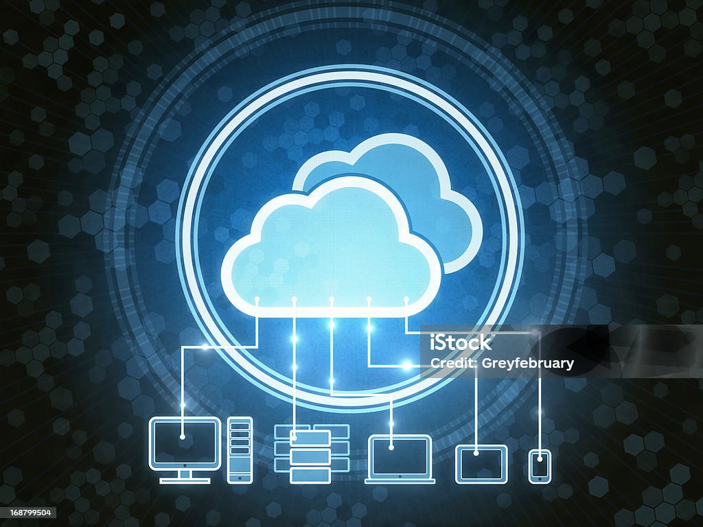 Cloud Gadgets Abstract 3D illustration. Cloud Computing Stock Photo