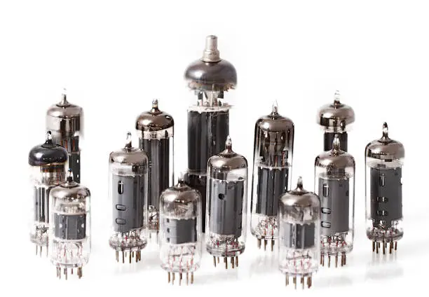 Glass vacuum radio tubes.  Isolated image on white background