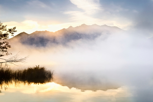 sunrise over lake in high Bavarian Alps, Barmsee