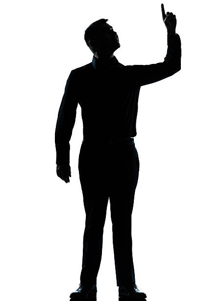 istock one business man pointing up happy silhouette 168800815