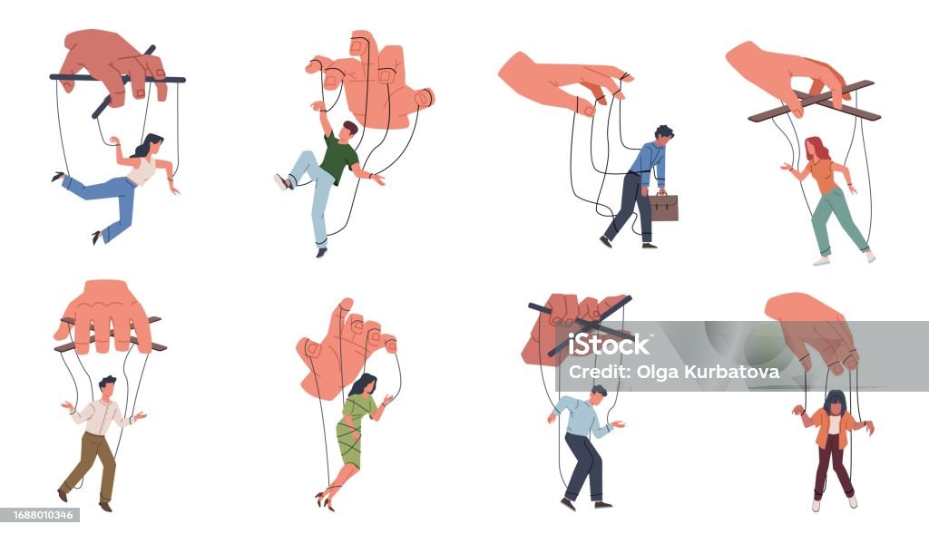 Object Control Cartoon Cartoon Puppets People Persones Manipulating Process Flat Characters ...