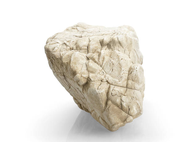 Single natural stone on white background, selective focus with shallow depth of field.