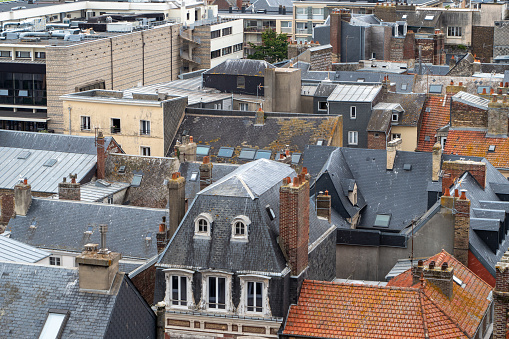 view of roofs and towers of Dieppe, France