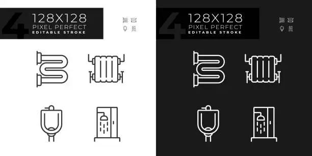 Vector illustration of 2D editable pixel perfect dark and light plumbing icons