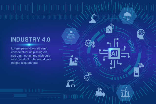 istock Abstract technology futuristic with Smart Industry 4.0. Factory automation concept. Autonomous industrial technology. Industrial revolutions steps. 1688062089