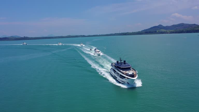 Aerial view of yacht sail on the sea