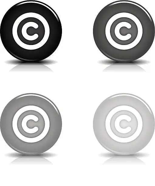 Vector illustration of Copyright sign circle icon glossy gray black button reflection shadow