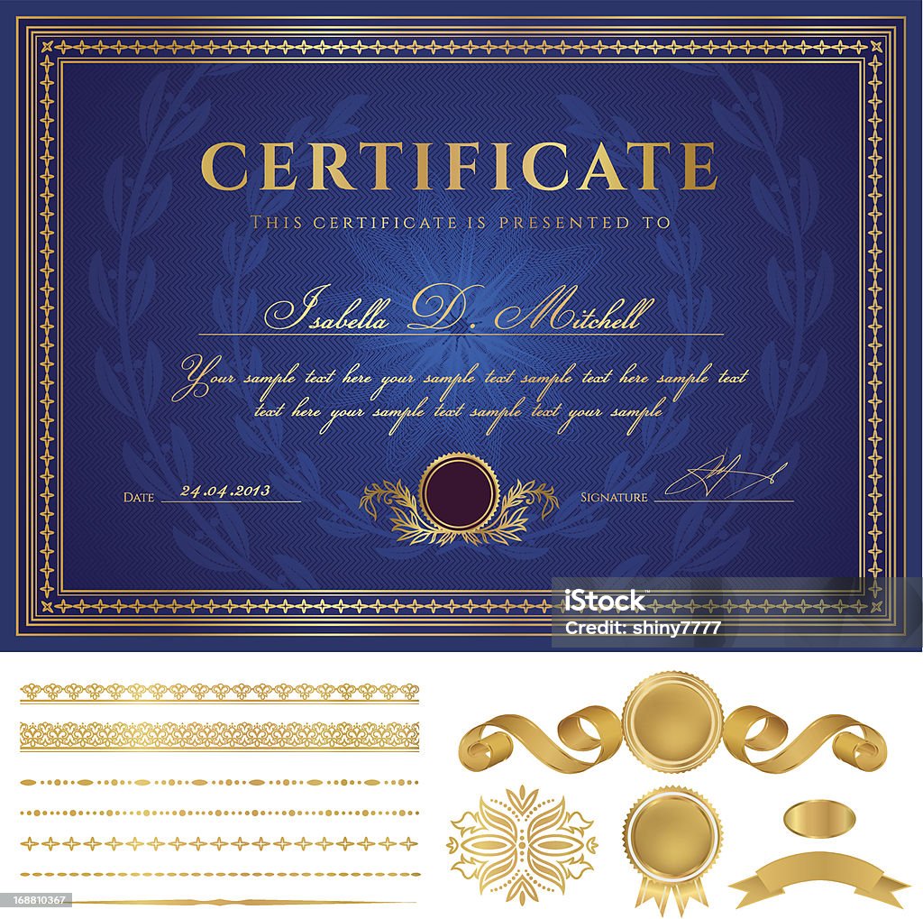 Bleu Certificat/Diplôme/Coupon (modèle). Fond de récompense (les frontières, motif guilloché) - clipart vectoriel de Aboutissement libre de droits