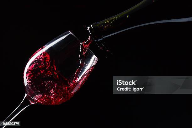 Bottle And Glass With Red Wine Stock Photo - Download Image Now - Red Wine, Alcohol - Drink, Black Color