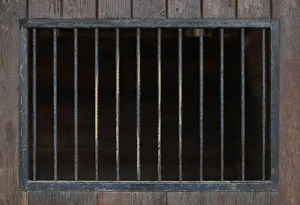 Old Metal Bars on Wooden Background.