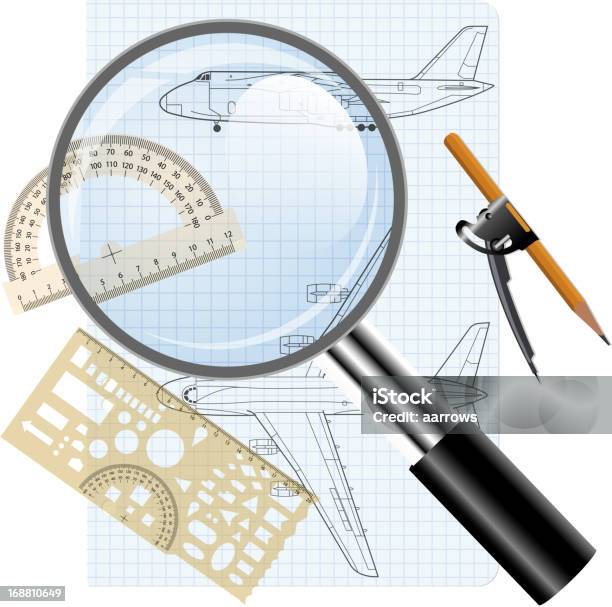 Lupa Ikona Rysunek Statku Powietrznego - Stockowe grafiki wektorowe i więcej obrazów Badania - Badania, Błyszczący, Clip Art